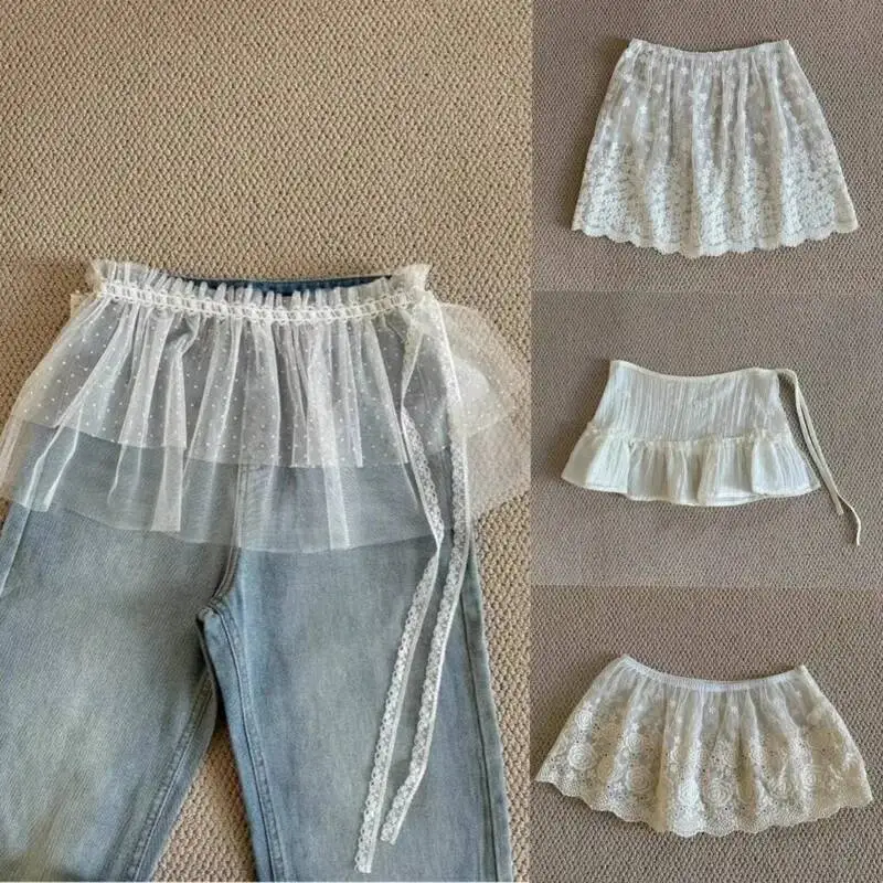 

Pleated Lace Korean Style Skirt Curtain Floral Printed Casual Mini Skirts Lace-up Fashion Fart Curtain Y2k White Skirt For Women