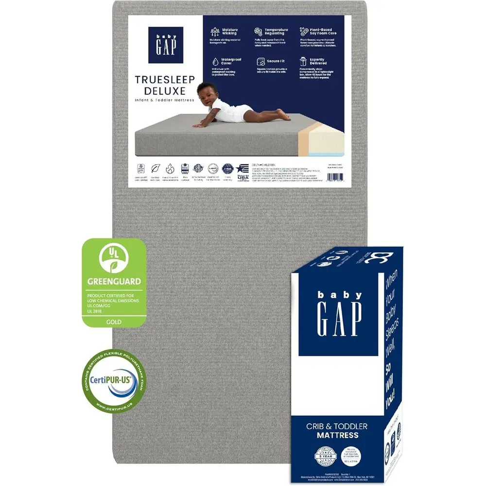 

GAP babyGap Trleep 2-Stage Deluxe Crib and Toddler Mattr- Waterproo - GREENGUARD Gold Certiied – Temperature Regulating – Moistu