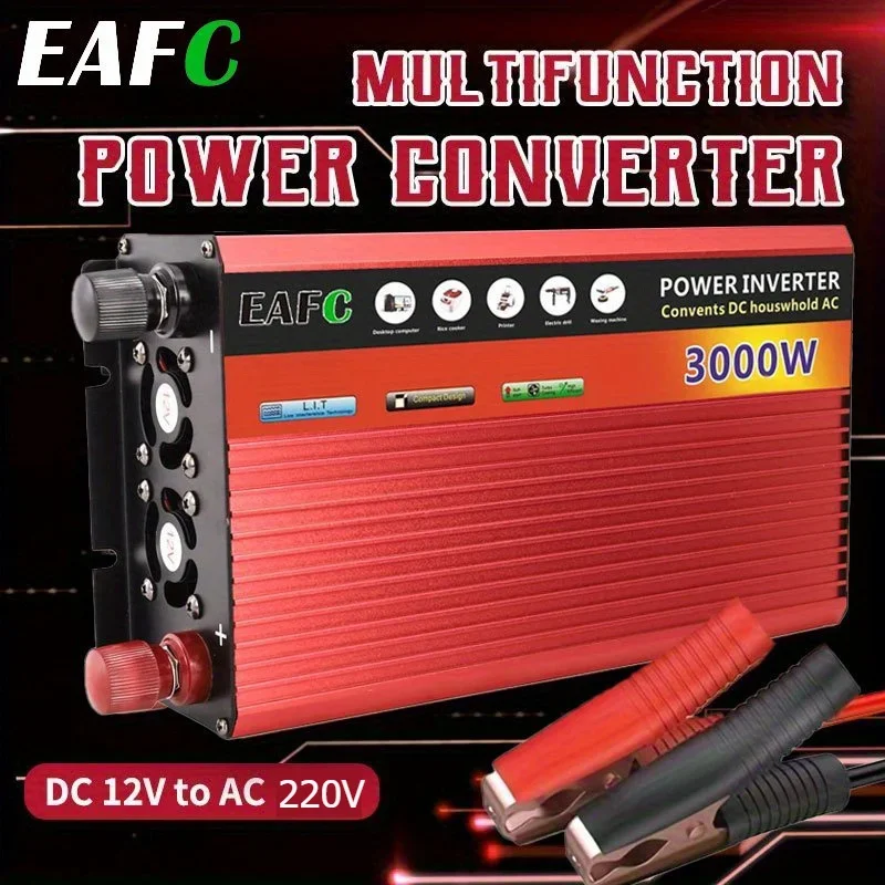 3000W Portable Car Inverter Power Converter Adaptor DC 12V To AC 110V/220V Home Solar Inverter Power Bank for Auto Truck Outdoor