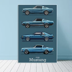 Classic Mustang Sports Car Evolution Poster Vintage Muscle Racing Canvas Painting Supercar Comic Wall Art Print Room Decor Gift