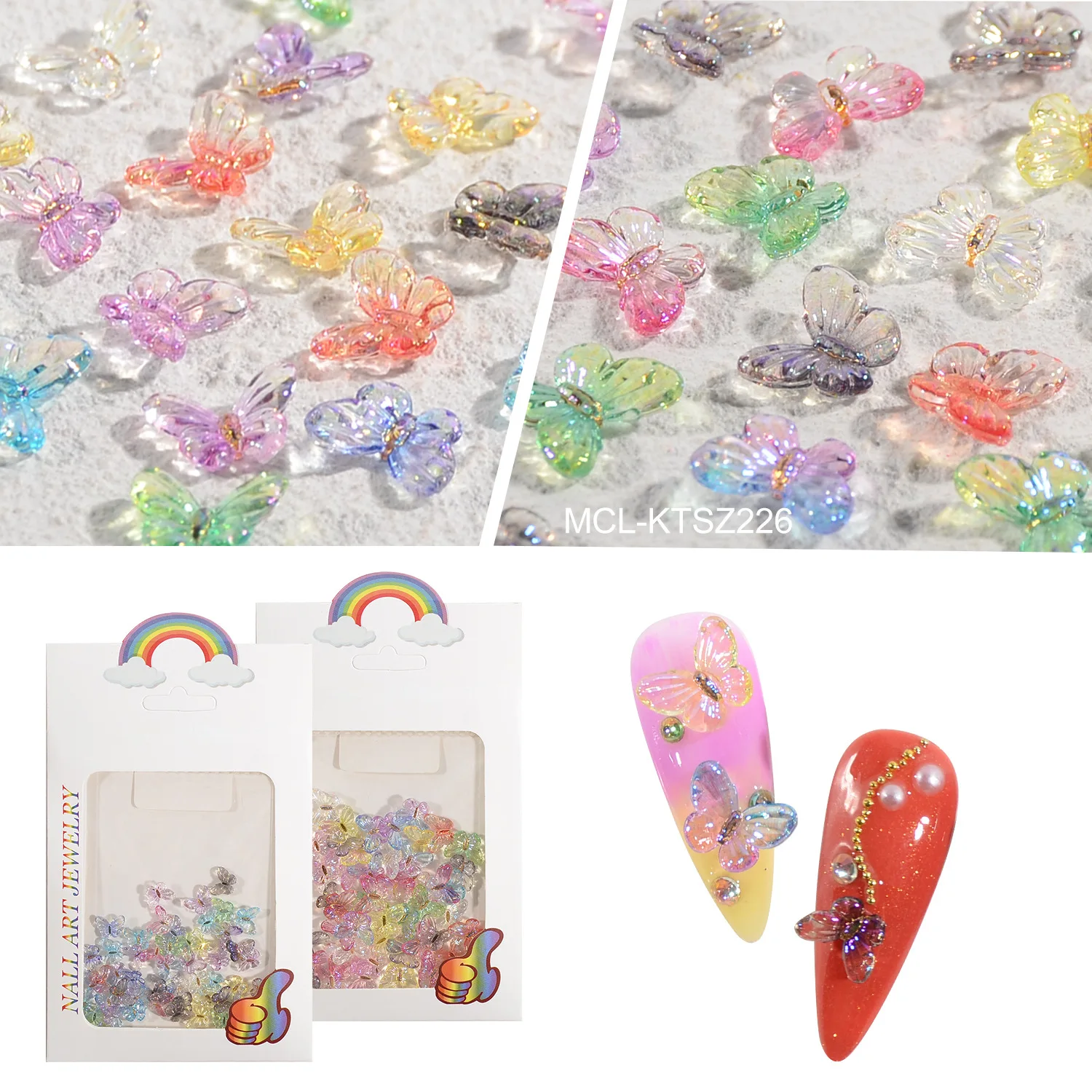 50 pezzi arcobaleno farfalla decorazioni per unghie Mini resina 3D strass caramelle accessori per unghie