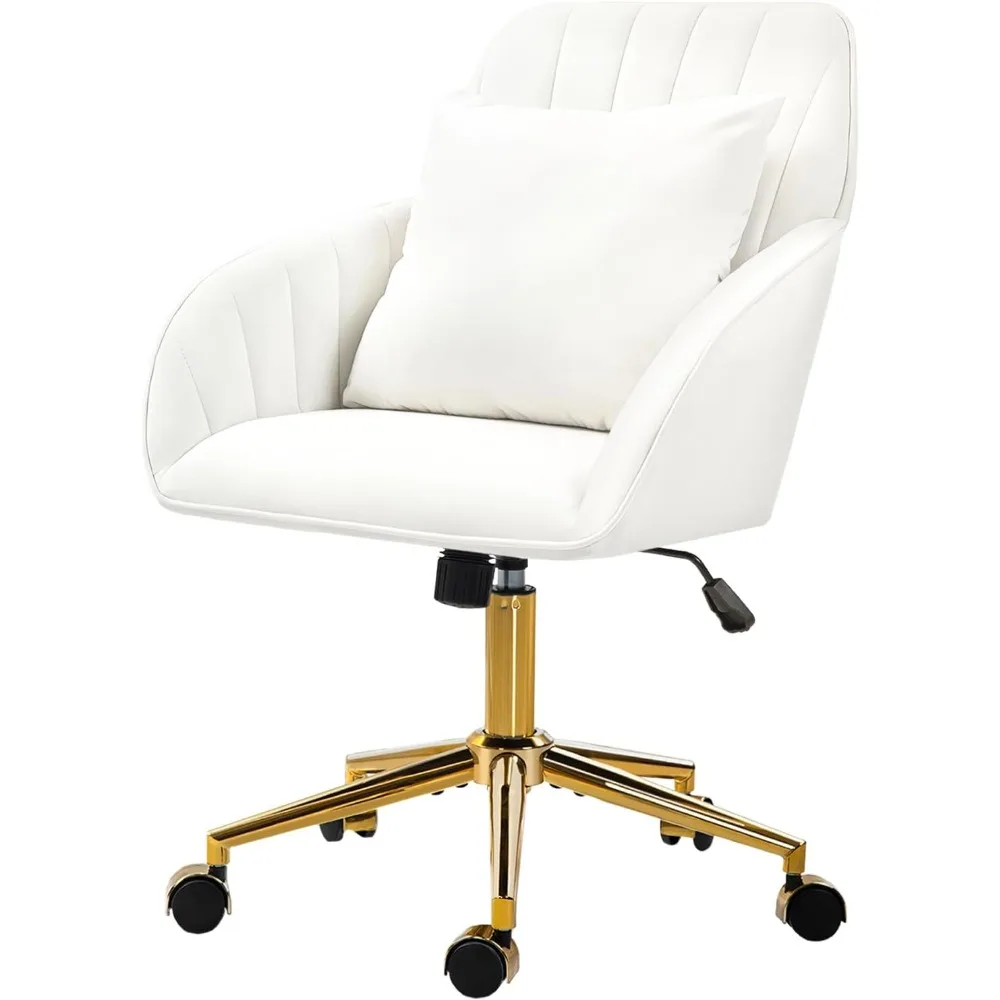 

Home Office Desk Chair Comfy with Adjustable Swivel Wheels, Modern Velvet Makeup Vanity Chair with Back & Pillow, Ergonomic Offi