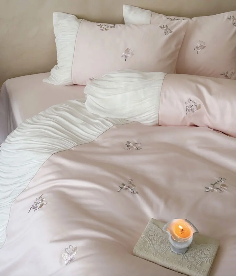 

Romantic sweet flower butterfly bedding set,full queen king pink purple cotton home textile flat sheet pillow case quilt cover