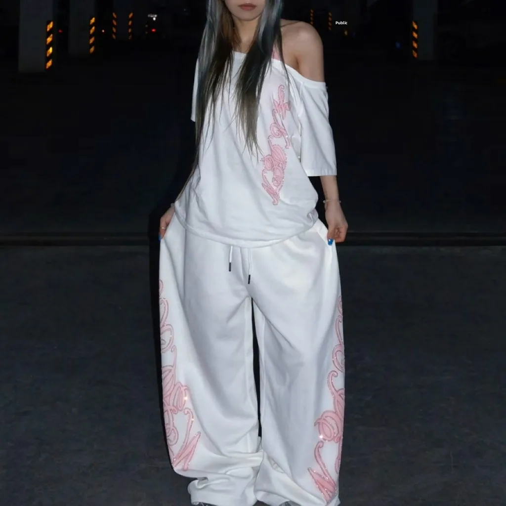 Shiny Loose Jazz Dance Pants Wide Leg Casual Trousers American Street Style Neon Gradient Big Pattern Sparkling Women's Pants