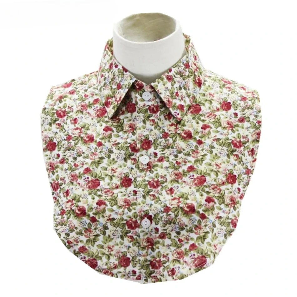 コーヒー花柄フェイク襟付きセーターコットン女性スウィートプリントピークドラペル取り外し可能な襟ファッションガールズ偽襟