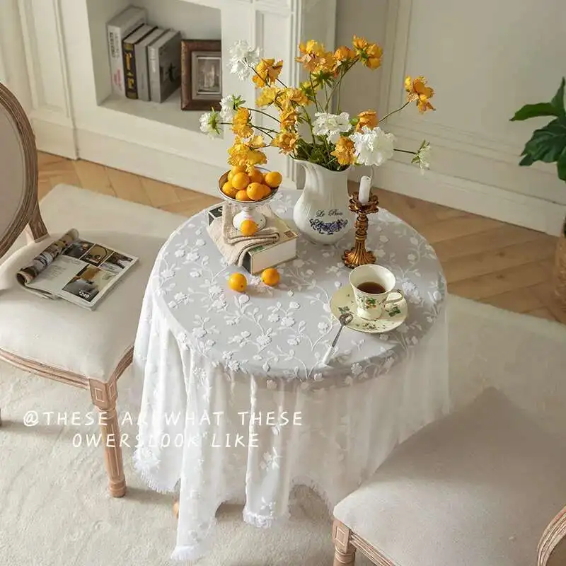 White Lace Tablecloth French Romantic Wedding Dessert Table Decoration Cloth Home Coffee Table Cloth Round Tablecloth Table