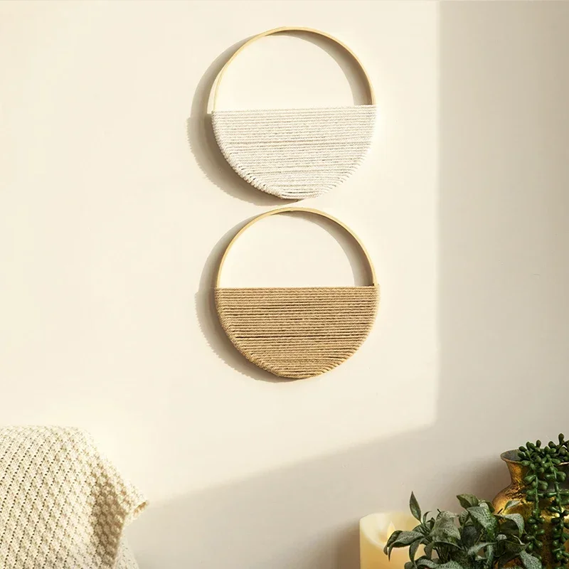 2Pcs Hand Woven Bohemian Wall Hanging Circular Wooden Cotton Rope Wall Decor Art Chic Bedroom Living Room Ideal Tapestries