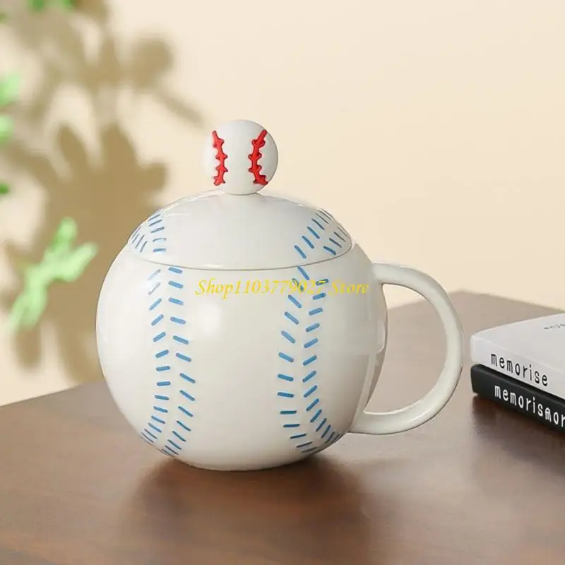 C4DF 420ml Baseball Ceramic Coffee Mug Teas Cup with Spoon Porcelain Water Cup Suitable for Coffee, Teas, Milk