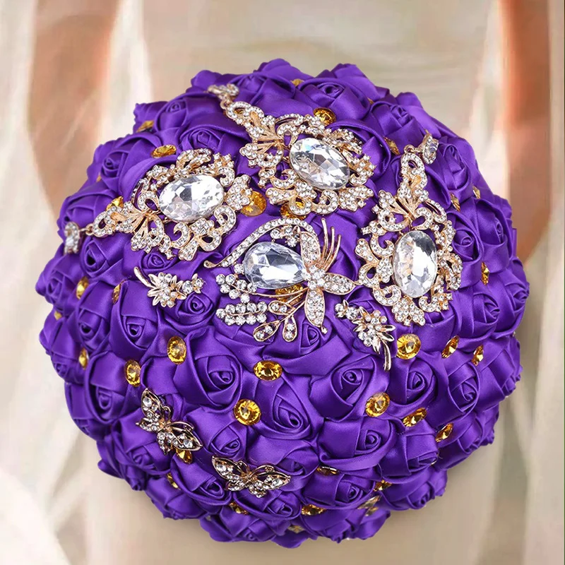 

Bride and bridesmaids Purple holding bouquets Multi-colored rhinestone Wedding Chapel holding flowers wedding supplies W290G