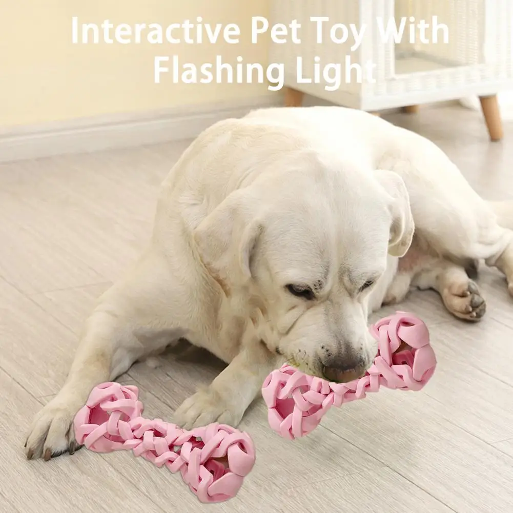 Pet Leaking Toy for Dogs Bite-resistant Dog Chew Toy Slow Eating Teeth Boredom Relief Flashing Lights Leaky Bones for Teeth