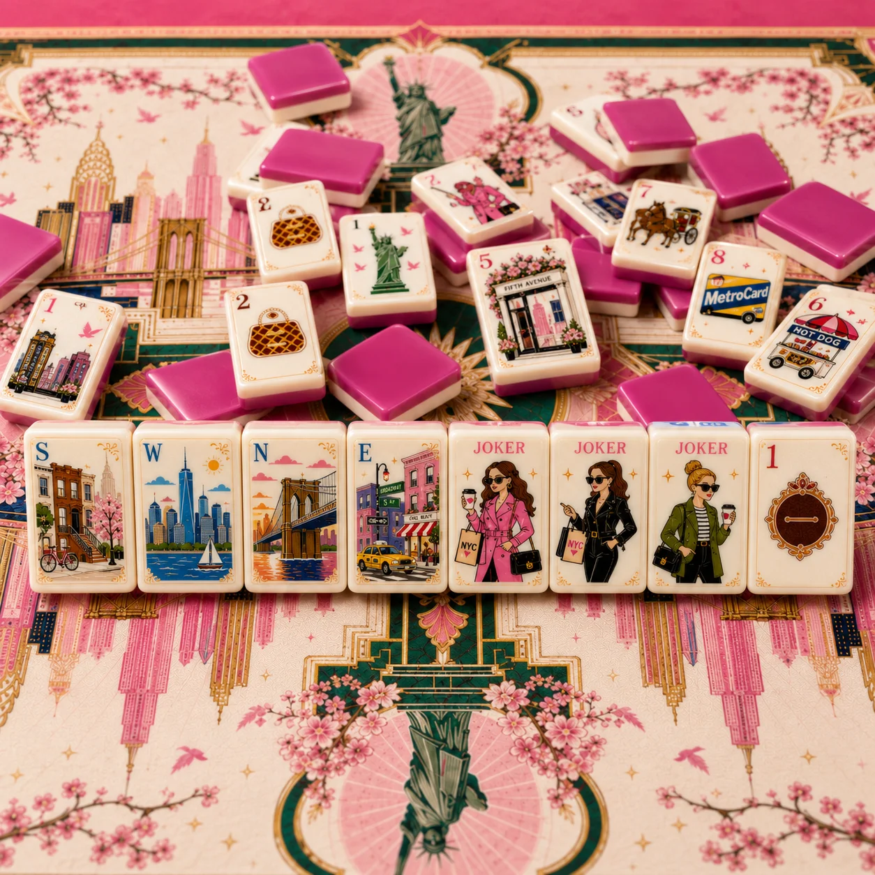 2026 Goods in Stock Creative Luxury  New York City Fashionista Rose American Mahjong Set 160 Tiles Design Portable Fast Dispatch