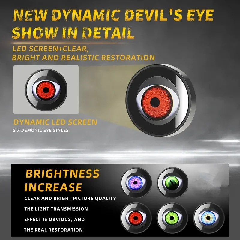 2PCS LED Devil Eyes Car Headlights Decoration Demon Eye Light LED Dynamic Car Motorcycle SUV Headlight Eye Lights Accessories