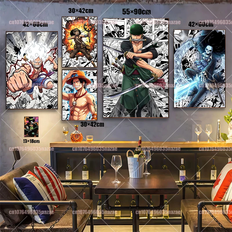 Anime One Piece Poster Luffy Zoro Trendy Comic High-definition Printed Canvas Painting Suitable for Home Bar Wall Art Decoration