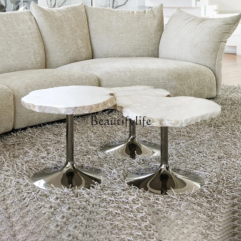 Italian Minimalist Retro Snowflake Stone Tea Table Irregular Luxury Stone Marble Combination Tea Table