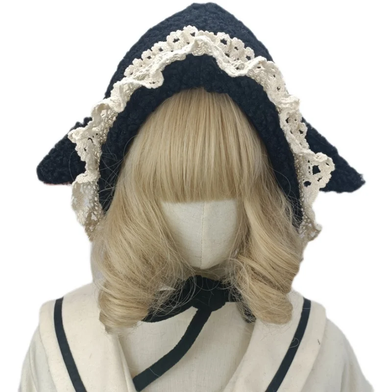 Lamb Ears Earmuffs Hat Japanese Cute Lace Ushanka Lolita All-Match Plush Winter Warm Hat