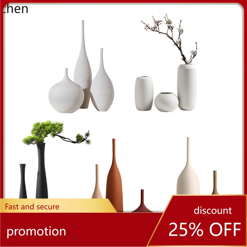 

YFY Creative Irregular Shaped Ceramic Vase, High-End Living Room Flower Arrangement Three-Piece Set Small Vase
