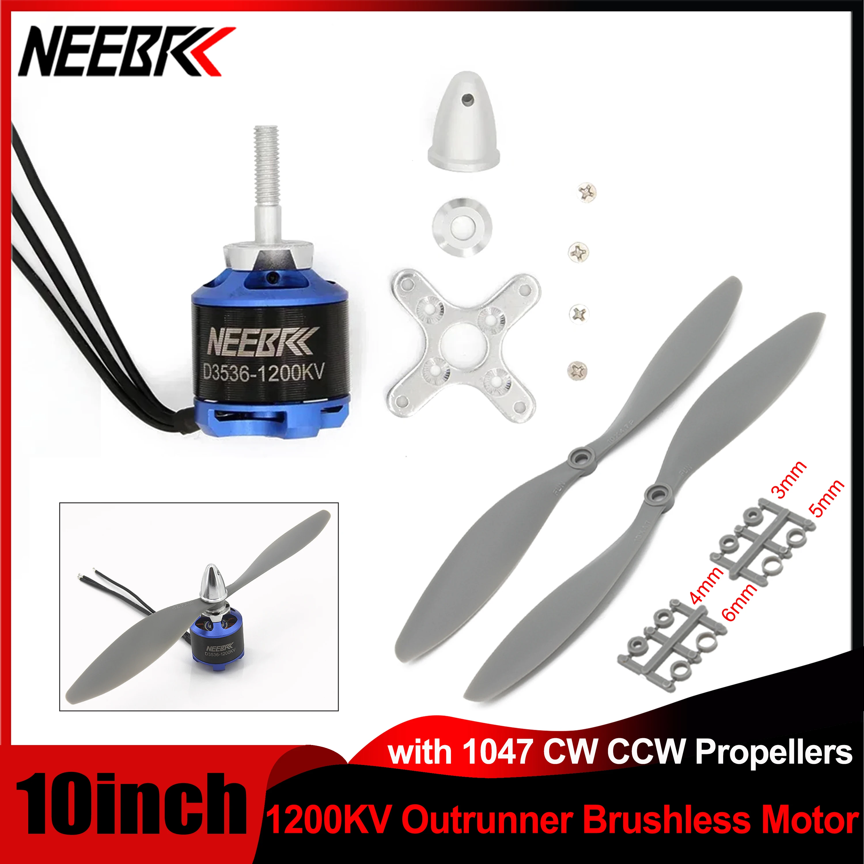 NEEBRC 10inch FPV Drone 3536 Brushless Motor 2-4S Engine w 1040 10x4.7 CW CCW Propellers for RC Plane F450 Fixed-wing Quadcopter