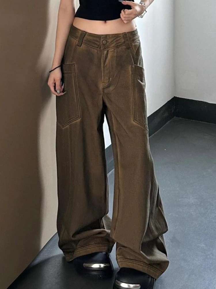 ADAgirl-Pantalon cargo vintage surdimensionné pour femme, jean en denim, bas décontractés Harajuku, surintendant des années 90