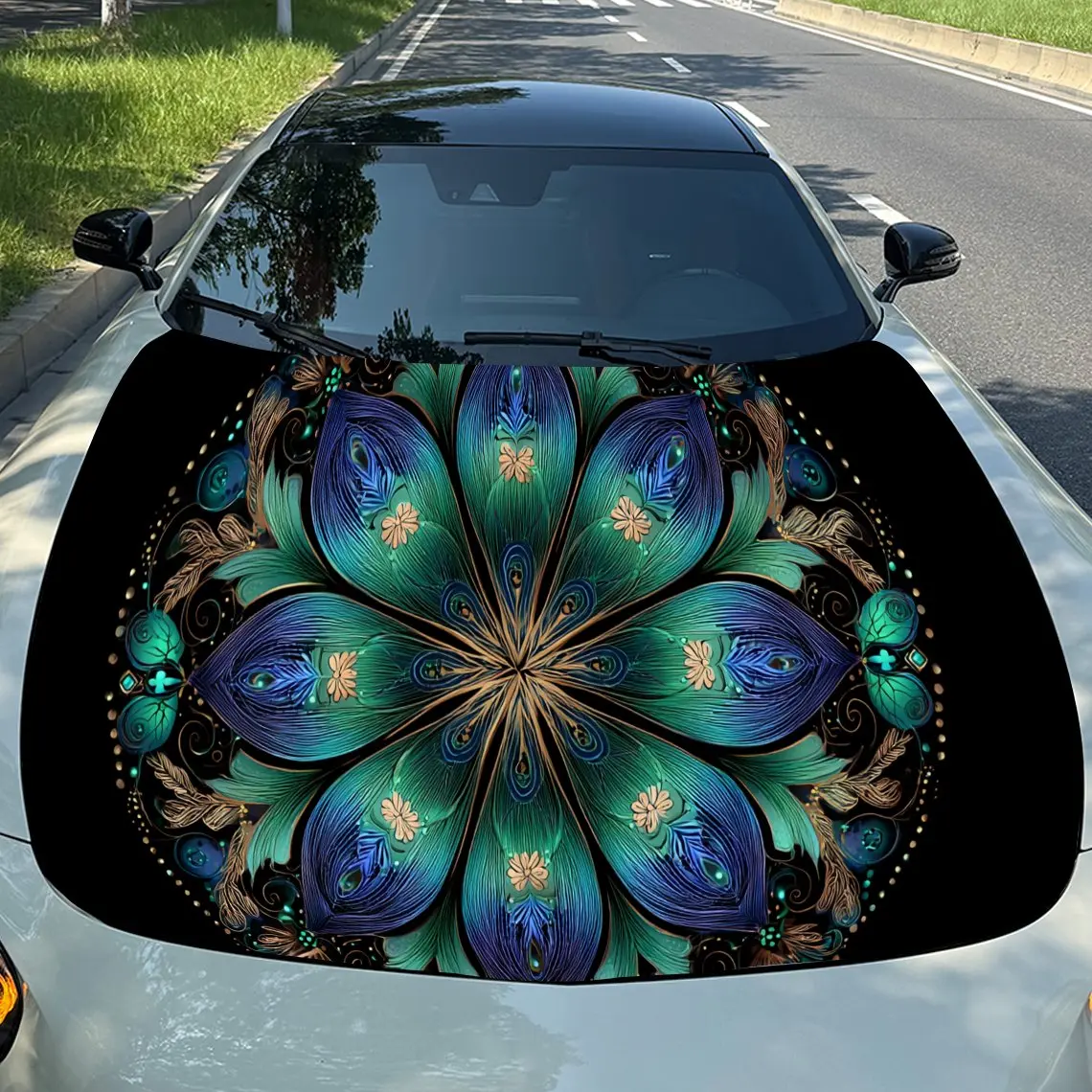 Eight-petaled Datura flower element Car Hood Vinyl Stickers Car Surface Protection Decal Car Decoration Cover Vinyl Wraps Waterp