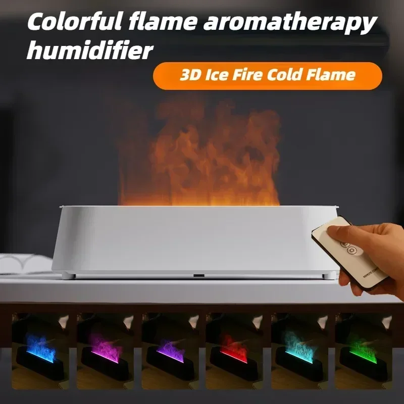 Humidificador de aire de llama de aromaterapia, difusor ultrasónico de aceites esenciales, Control remoto, simulación 3D, 7 colores