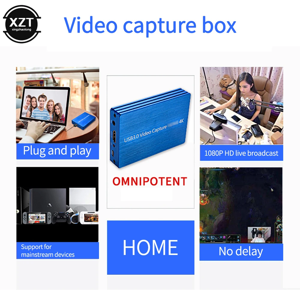 Universal 4K HDMI-compatible Recording Box USB3.0 Driver-free Game Live Broadcaster Microphone HD 1080P Loop Capture Card