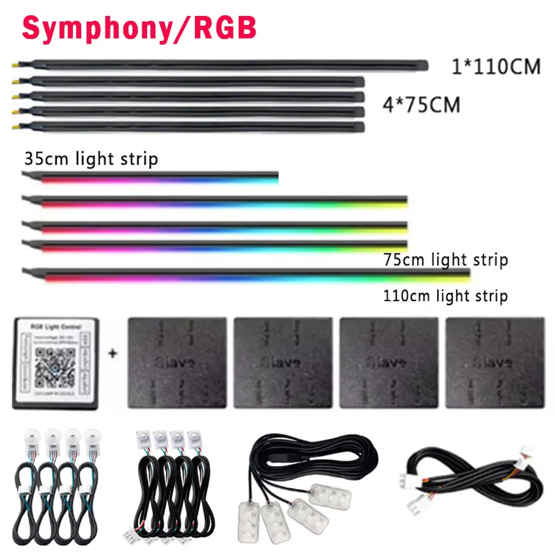 18/22 in 1 Symphony RGB Atmosphere Lamp Parts 20/35/75/110CM Light Strip Speaker Storage Light Extend Line Main/ Sub Controller