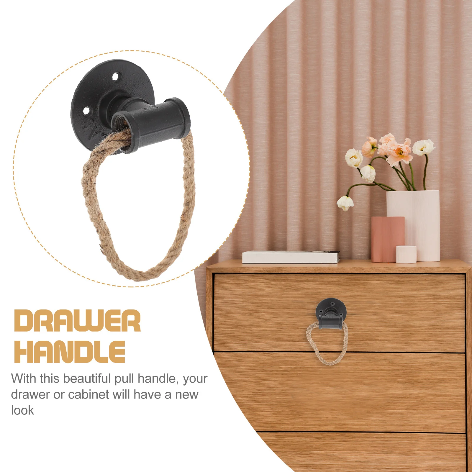

1 set Vintage Cabinet Pulls Durable Iron Drawer Handles For Kitchen Wardrobe Shoe Cabinet Barn Door Hemp Rope Design
