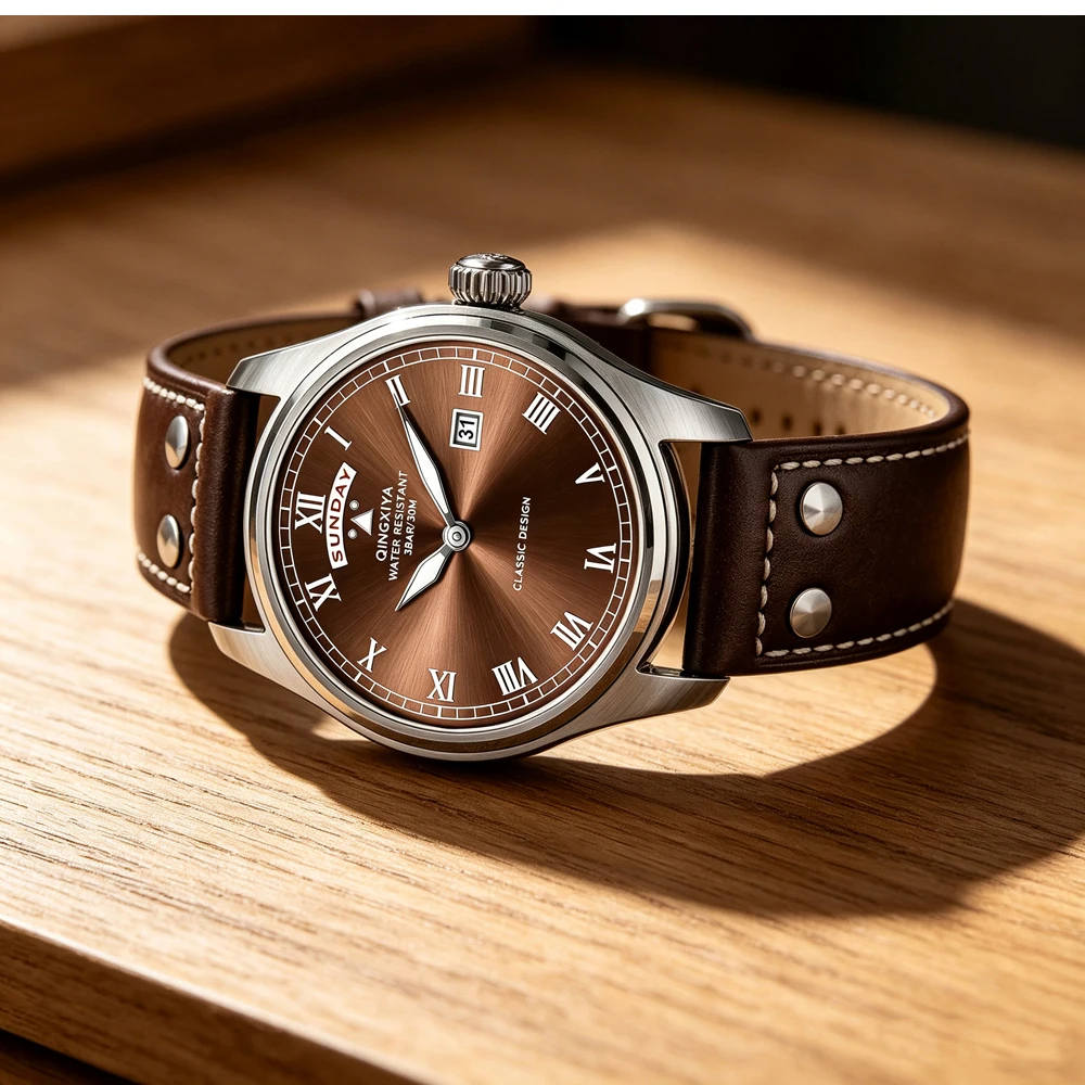 QINGXIYA Modische Casual Herren Quarzuhr Luxus Leder Wasserdichte Sportuhr Militäruhr für Männer Relogio Masculino – Detail 6