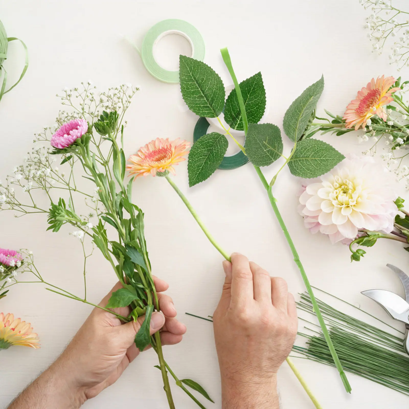 

10Pcs Realistic Flexible Artificial Rose Stems with Leaves for DIY Floral Arrangements Wedding Bouquets Wreaths Flower Wall
