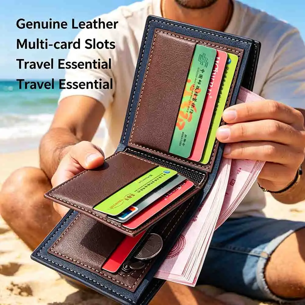 Men Wallet Leather Bifold Purse Business Credit Card Holder Textured Wood Grain Slim Wallet Vintage Short Coin Pocket Designer