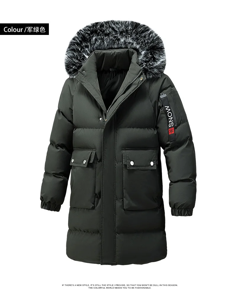 Winter Men's Hooded Jacket Large Fur Collar Thick Warm Cotton Coat Medium-Length Versatile Windproof Fashionable Workwear
