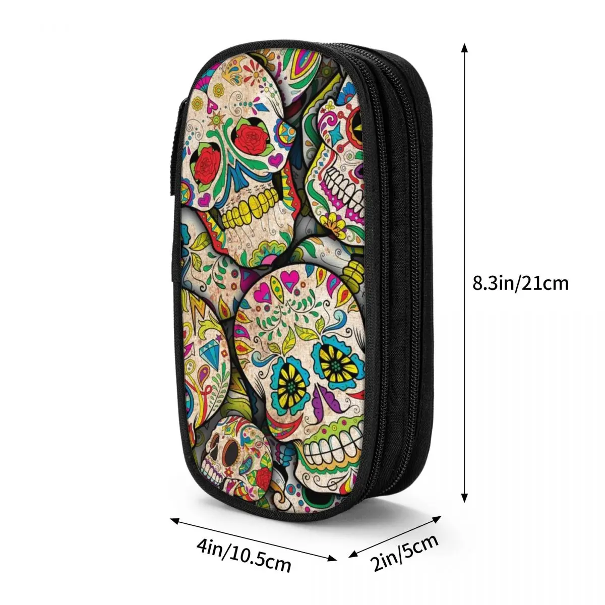 Sugar Skull Dia de Halloween de The Dead Pencil Pouch, Collage Pencil Case, Pen Holder, Kids' Big Capacity Bag, Presente de papelaria escolar