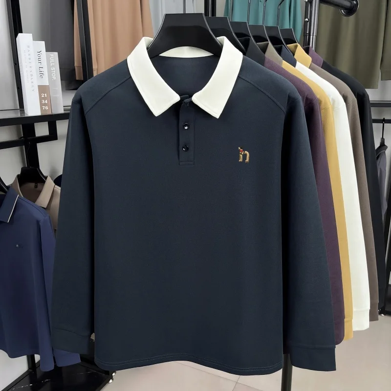 Hochwertiges Luxus-Langarm-Poloshirt für Herren, Frühling-Herbst, neuer Trend, Markenprodukt mit niedlicher Hundestickerei, koreanisches Casual-T-Shirt mit Reverskragen. – Detail 6