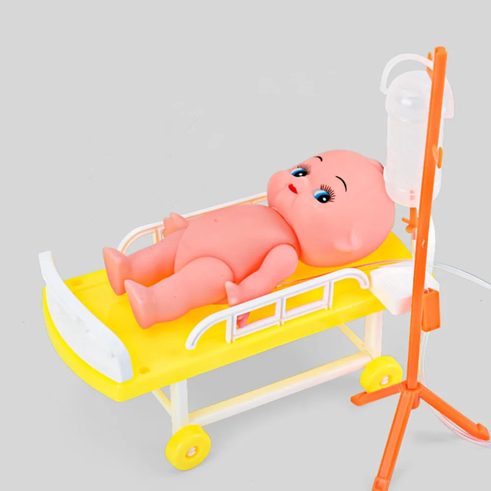 Cama médica simulada, Mini juguete de Hospital, botella de infusión de simulación, accesorios de cuna, plástico para niñas y niños pequeños