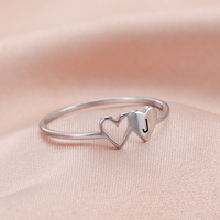 Double heart ring stainless steel women's carved letters A-Z sweet and romantic KPOP couple ring commemorative jewelry gift