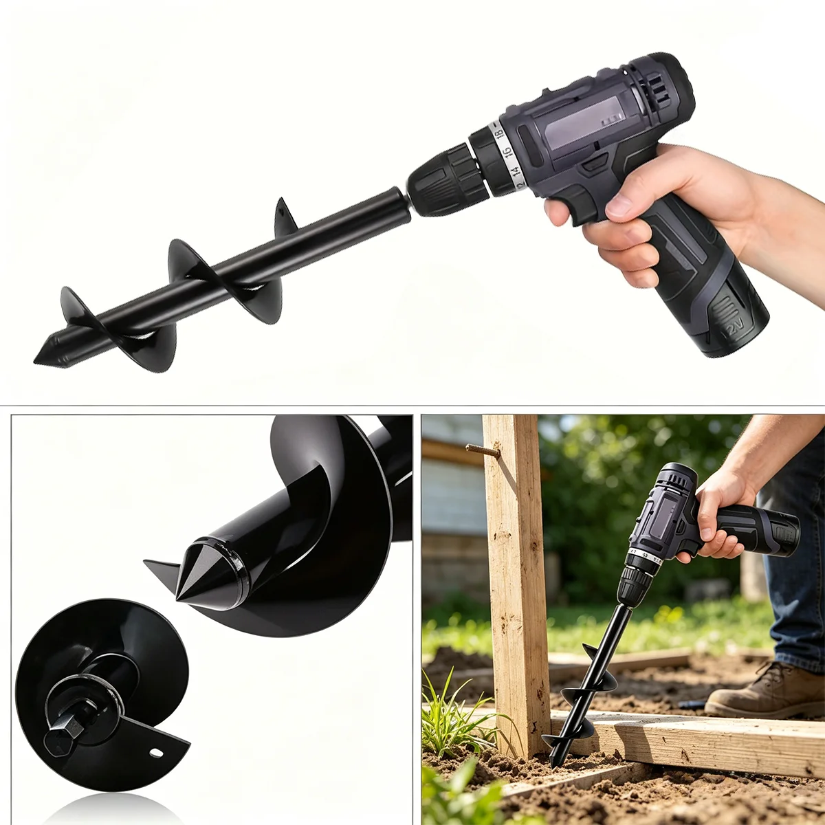

Garden Auger Drill Bit, Spiral Earth Auger for 3/8" Hex Drive Drill, Planting & Digging Tool