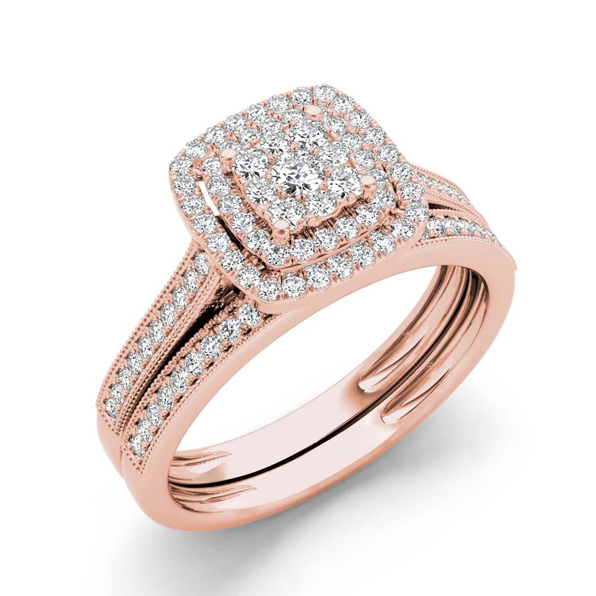 2-teiliges Set aus gelbgoldenen Moissanit-Verlobungsringen für Frauen, 100% echt, besteht den Diamanttester, Hochzeitsring, Schmuck, Geschenk für Liebespaare – Detail 7