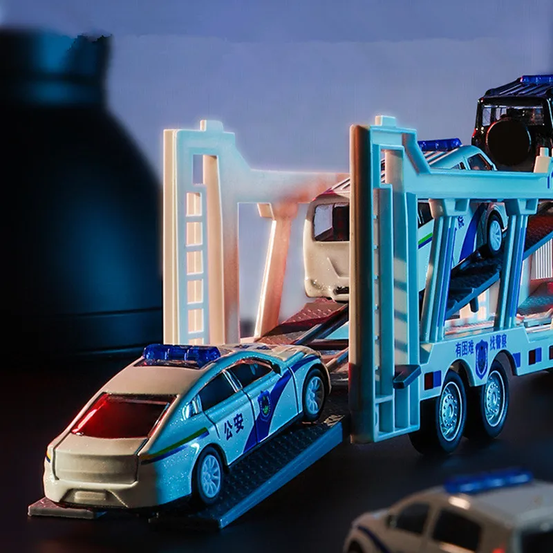 Modello di veicolo di ingegneria per veicolo da trasporto a pianale in lega 1: 48, giocattolo per veicolo da trasporto a doppio strato, commercio all'ingrosso