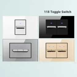 US Mexico Toggle Reset Wall Light Switch 1-4 Gang 2Way 118 Type American Brazil EU Tempered Glass Panel 220V Electrical Switch