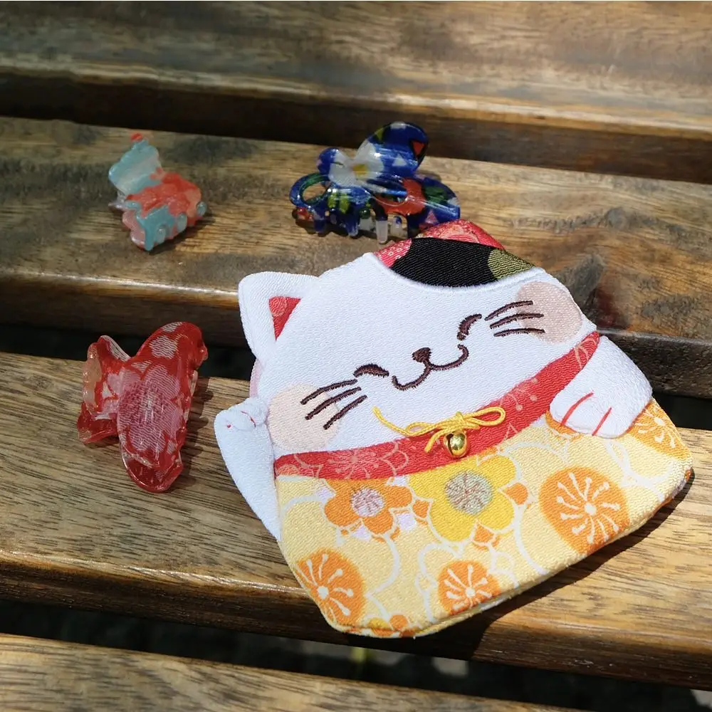 

Fashion Design Japanese Style Maneki Neko Coin Purse Flower Printing Zipper Lucky Cat Clutch Bag PU Wallets Card Holder Travel