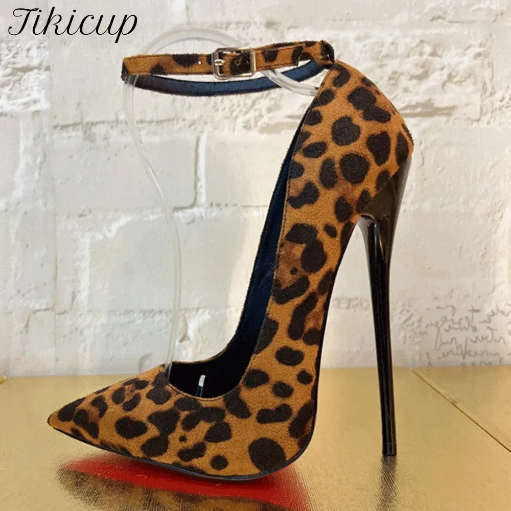 2026 NEW Chic Leopard 14/16cm Ultra High Heels Pointed Toe Ankle Strap Stiletto Pumps Pole Dance Fetish Show Party Unisex Shoes