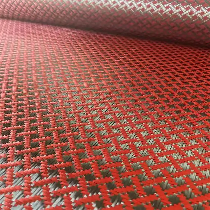 

3k 240g Red X-Pattern Kevlar and Carbon Fiber Blended Carbon Fiber Fabric DIY Jacquard Pattern Automotive Parts