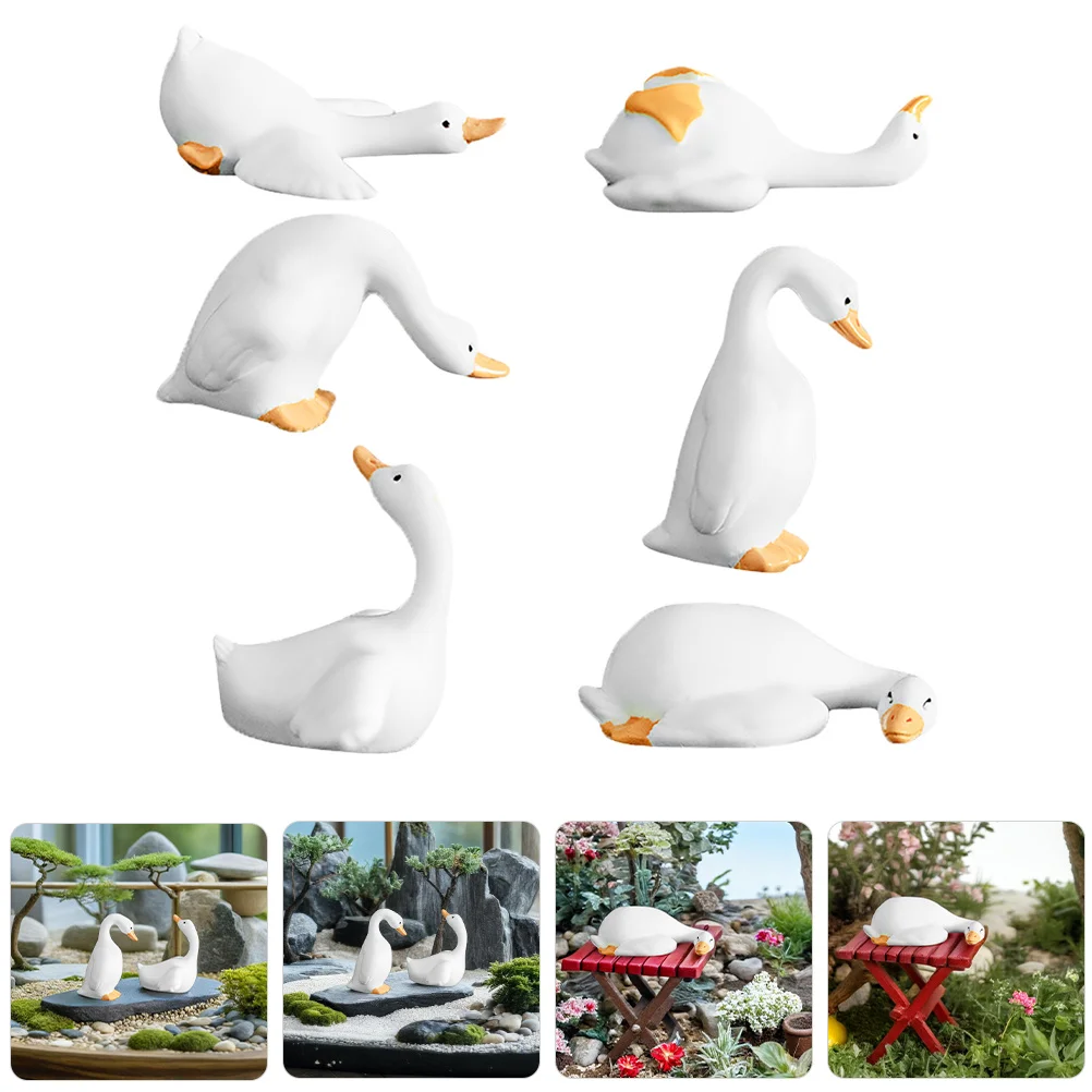 

24Pcs Micro Landscape White Goose Miniature Resin Swan Statue Creative Fairy Garden Ornament Bonsai Plant Decoration