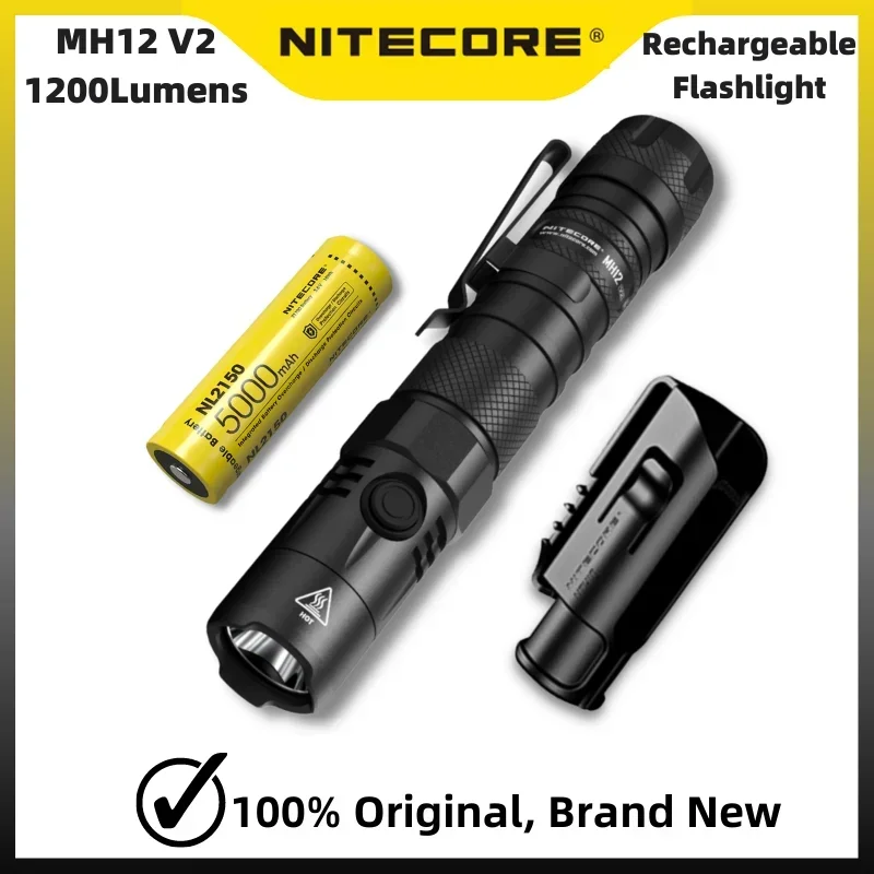 

NITECORE MH12 V2 1200Lumens USB-C Rechargeable Flashlight Throw of 202 Meters Include 5000mAh NL2150 Battery