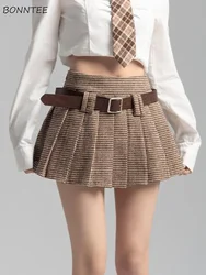 Skirts Women Folds Retro Design Plaid Preppy Style Leisure Simple Students Fashion Japanese Mini Faldas Sweet Daily All-match