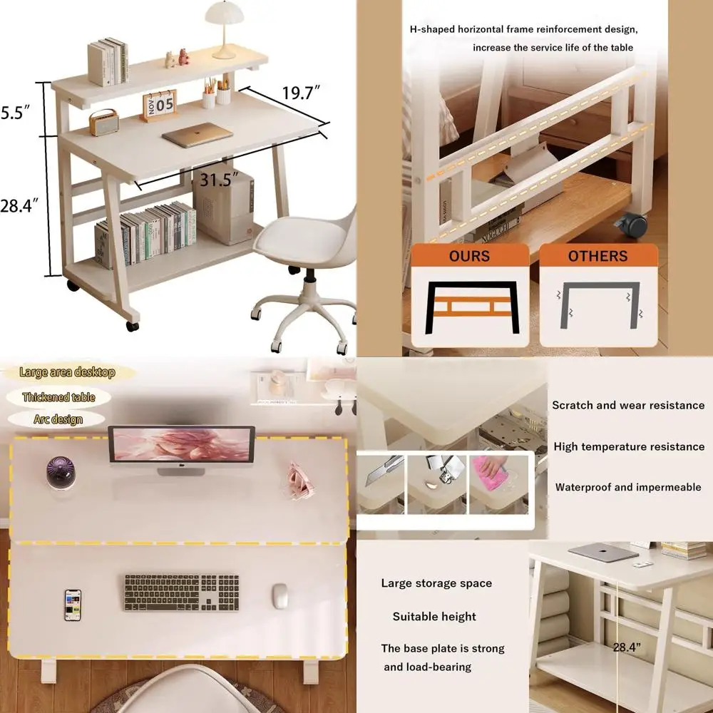 

Compact 31.5 Rolling Desk for Home Office, Study Table with Wheels for Small Spaces