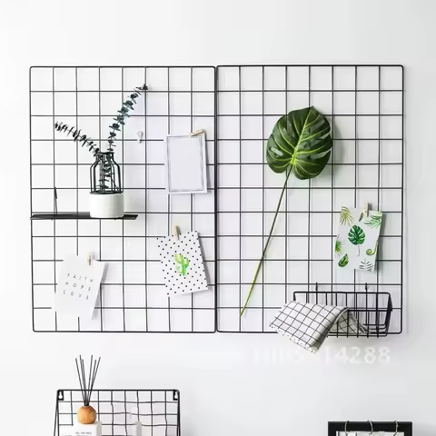 5 Sizes Nordic Metal Mesh Grid Diy Wall Photos Postcards Decor Wall Home Frame Mesh Organizer Photo Display Art Pictures Shelf