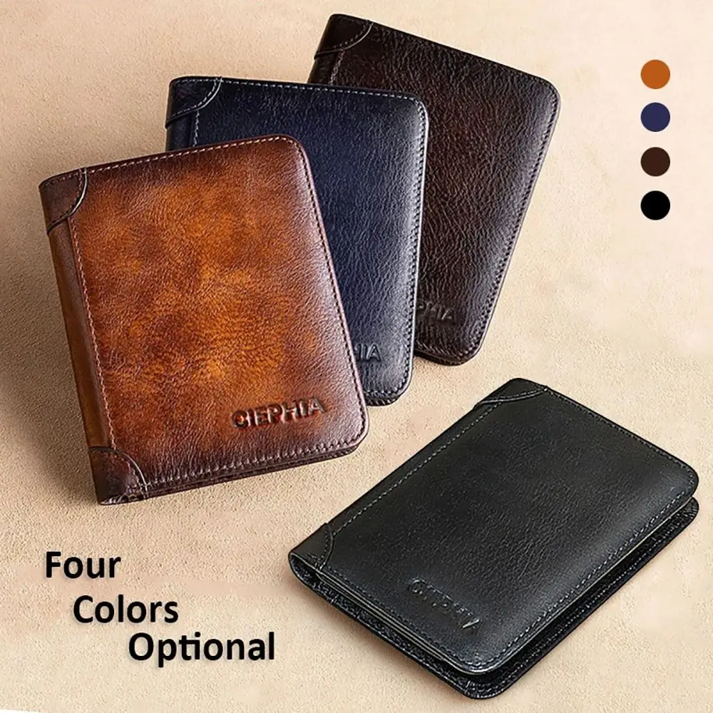 1Pcs Durable PU Leather Men Wallet RFID Blocking Vintage Trifold Wallet Short Thin ID Credit Card Holder