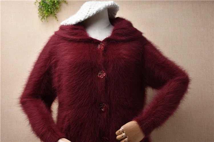 female women autumn winter clothing hairy mink cashmere knitted hooded loose cardigan angora rabbit fur coat sweater pull tops