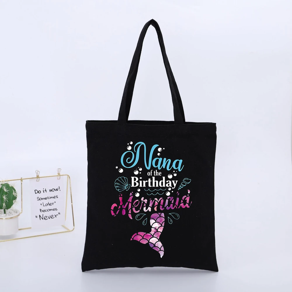 Mermaid Tail and Typography Print Canvas Tote Bag, Casual Style for Birthday Celebrations and Daily Use
